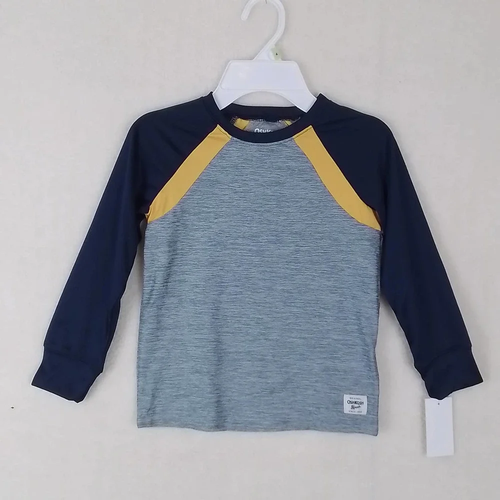 Oshkosh Boys Rash Guard Tee 4 Blue Gray Active Wear Top Outdoor‎ Long Sleeve